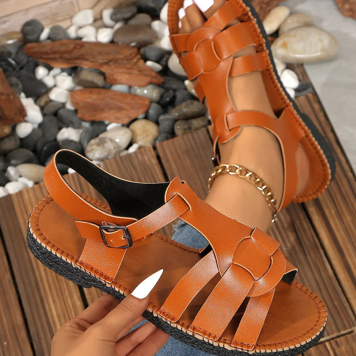 Open Toe Flat Sandals - Lilixa.store