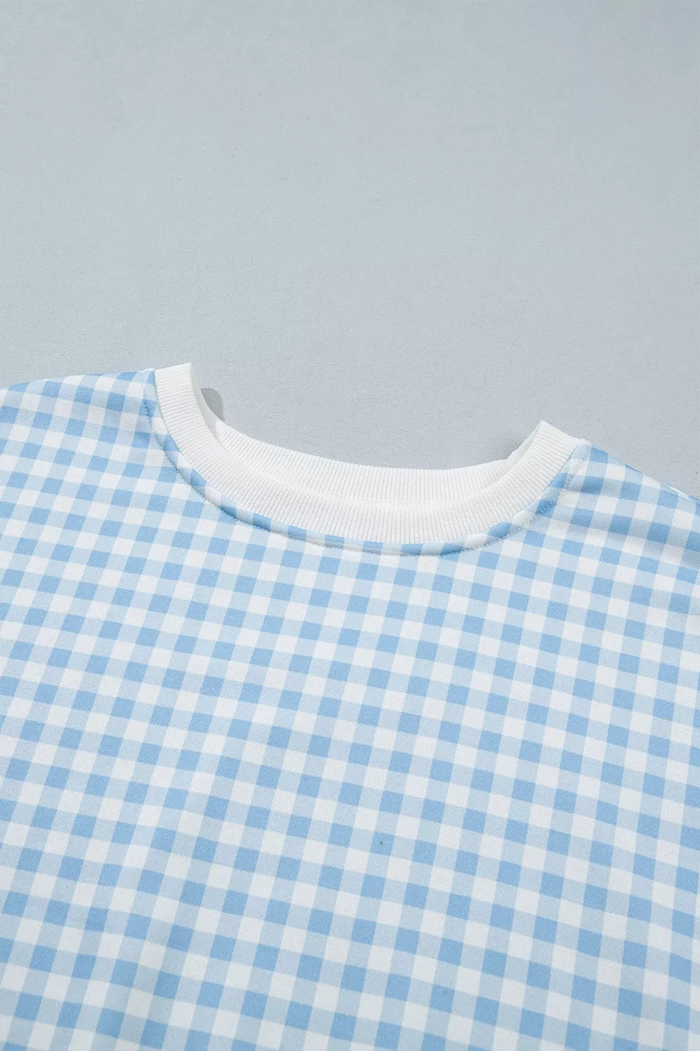 Gingham Long Sleeve Sweatshirt and Shorts Set