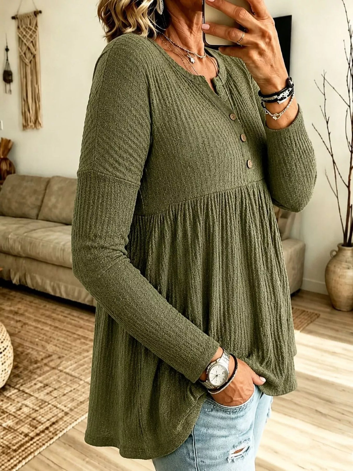 Button Detail Knitted Casual Top - Lilixa.store