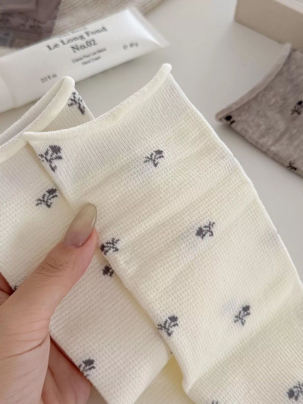 Floral Print Crew Socks in White, view 4
