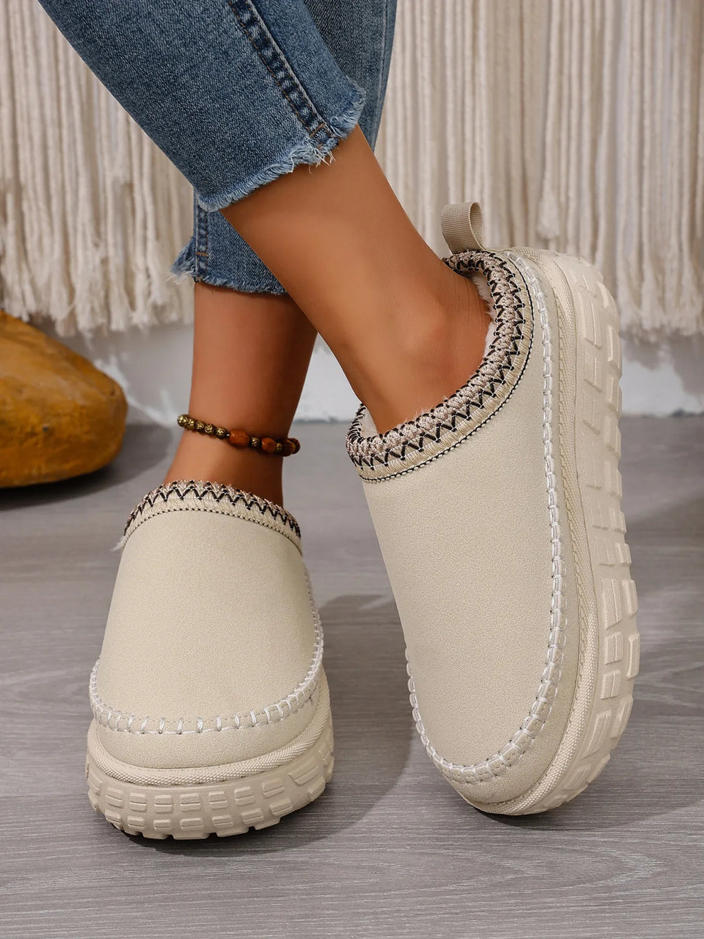 Embroidered Trim Round Toe Platform Boots, view 2