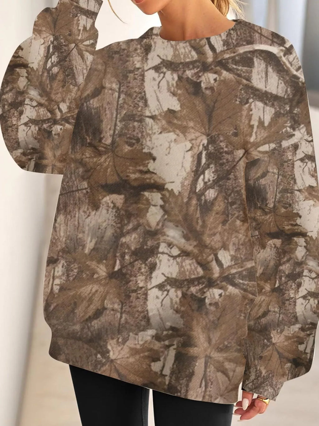 Oversized Printed Crew Neck Sweatshirt - Lilixa.store