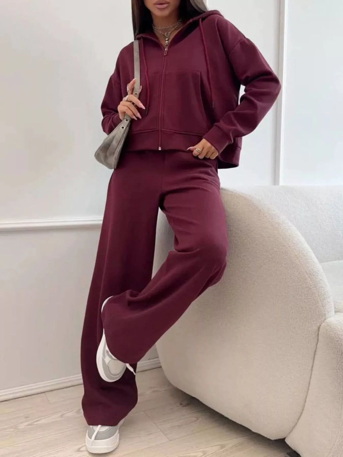 Zip-Up Hoodie and Wide-Leg Pants Set - Lilixa.store