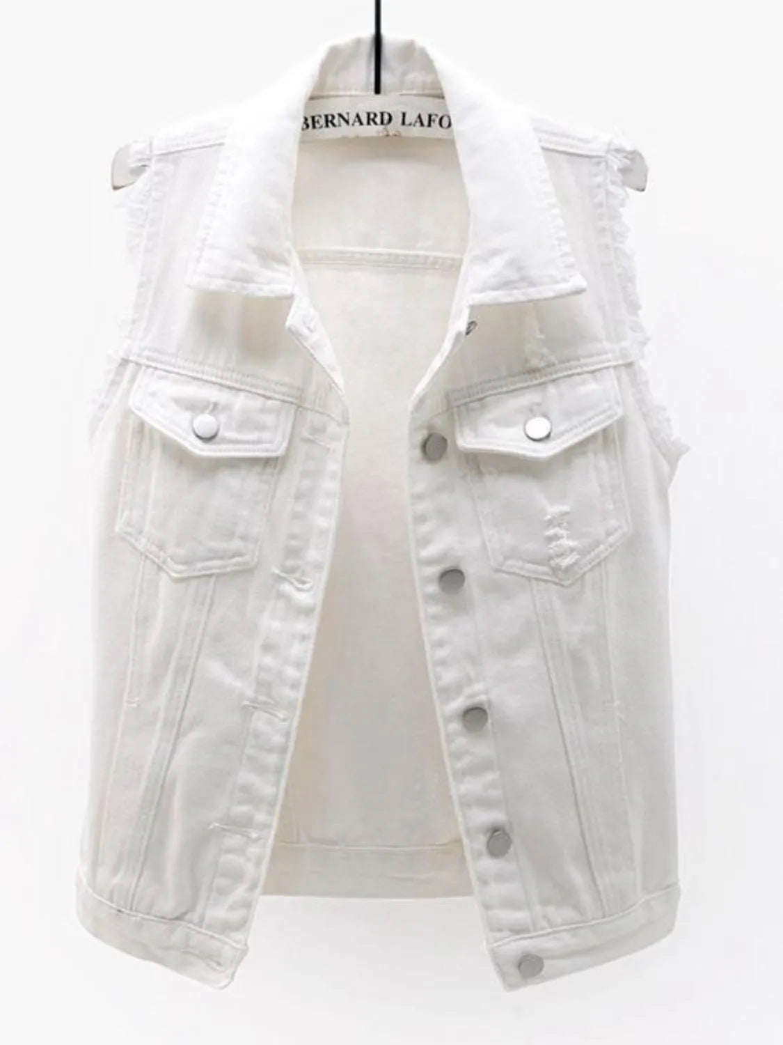 Full Size Sleeveless Frayed Denim Vest Jacket Plus Size, view 6
