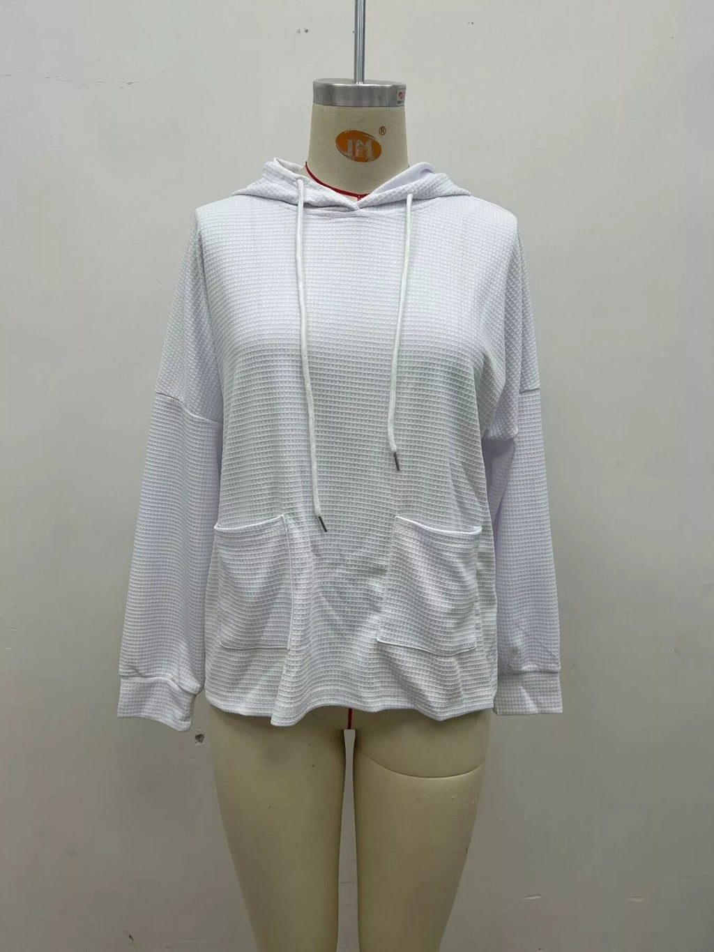 Full Size Waffle Knit Drawstring Long Sleeve Hoodie Plus Size - Lilixa.store