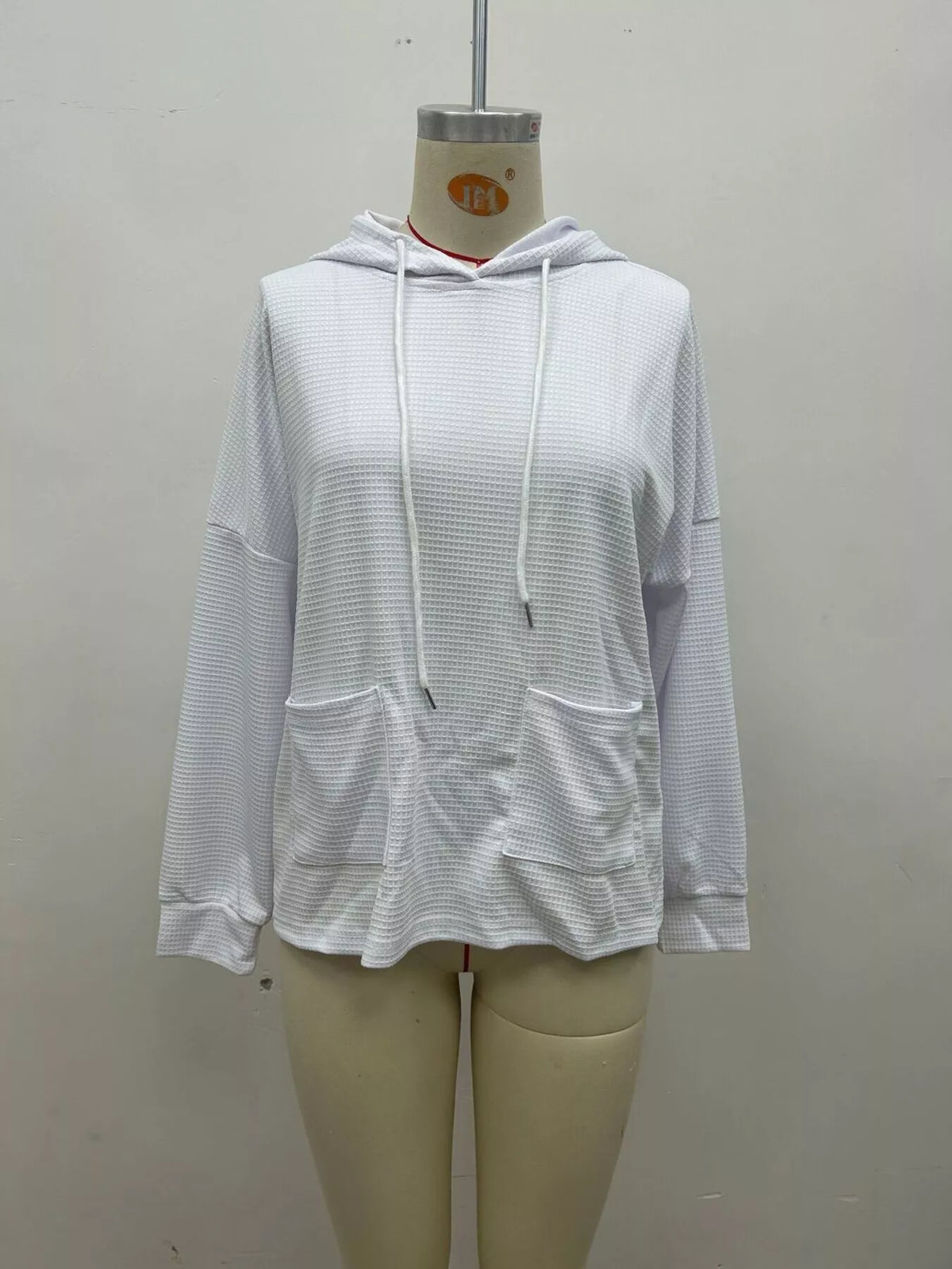Full Size Waffle Knit Drawstring Long Sleeve Hoodie Plus Size