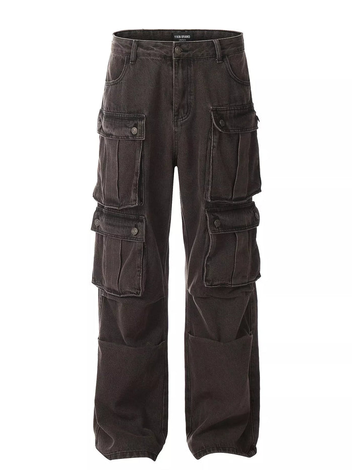 Men's Multi-Pocket Cargo Pants in Washed Brown
