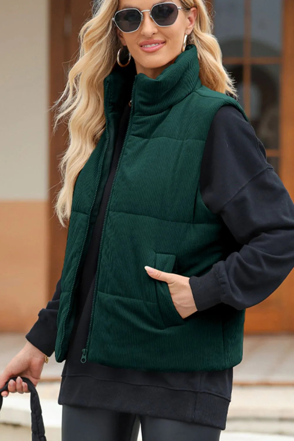Zip Up Turtleneck Vest Coat, view 13