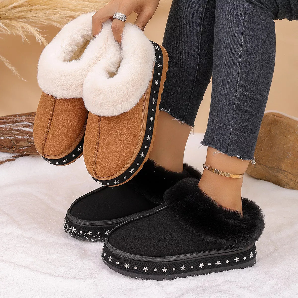 Faux Fur Lined Platform Ankle Boots - Lilixa.store