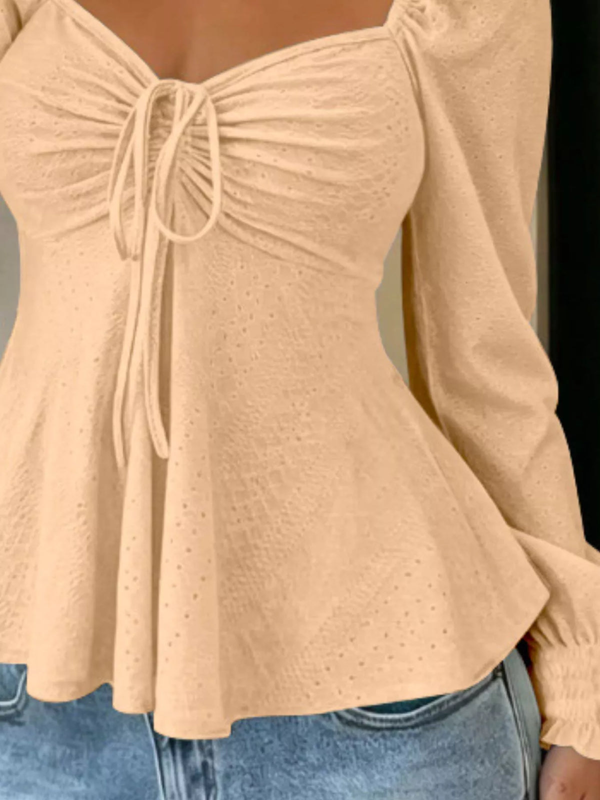 Ruched Sweetheart Neck Long Sleeve Top, view 8