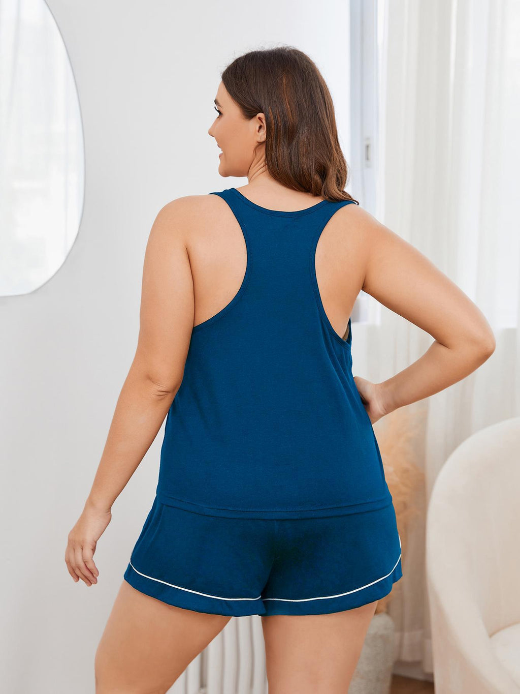 Plus Size Contrast Piping Racerback Tank and Shorts Lounge Set - Lilixa.store