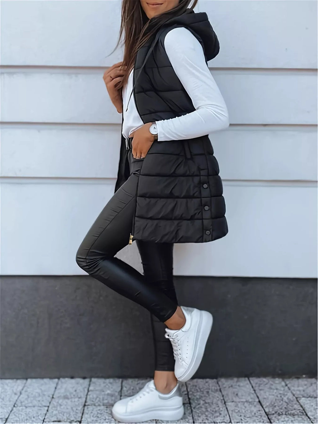 Zip Up Longline Hooded Puffer Vest Coat - Lilixa.store