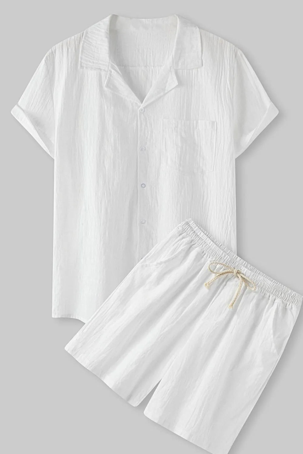 Men's Short Sleeve Shirt and Shorts Set in White