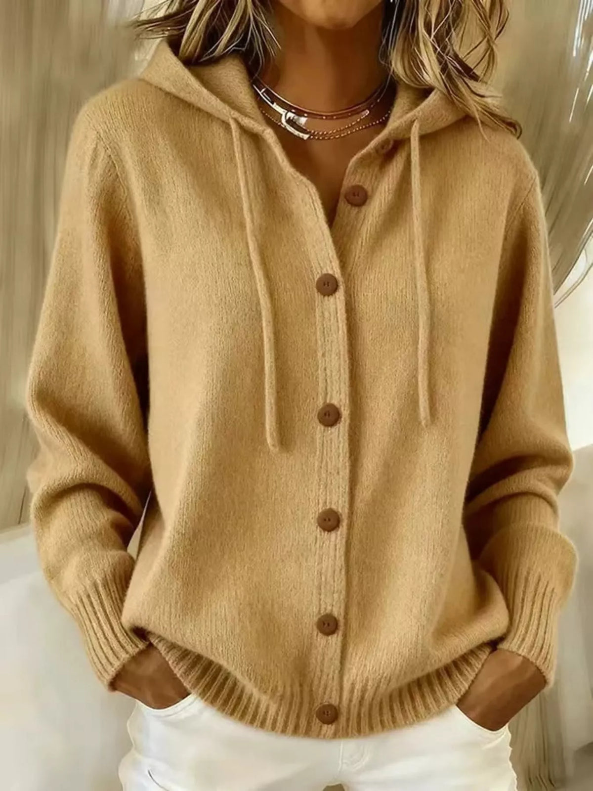 Full Size Hooded Button-Down Knit Cardigan Plus Size - Lilixa.store