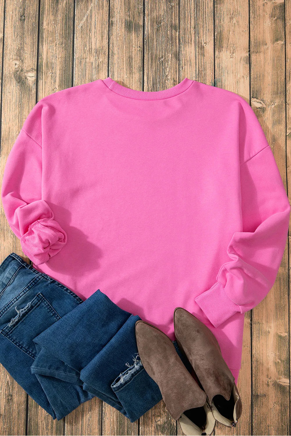 High-Low Round Neck Long Sleeve Sweatshirt - Lilixa.store