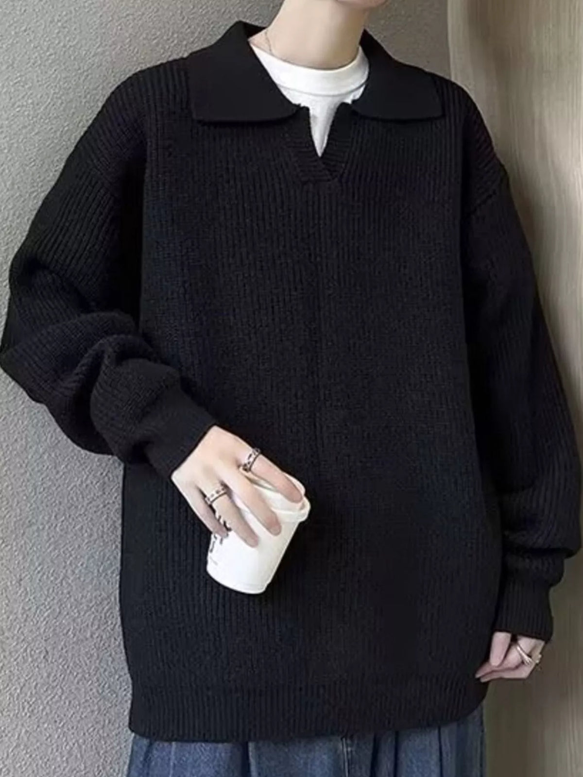 Men's Casual Knitted Polo Collar Pullover - Lilixa.store