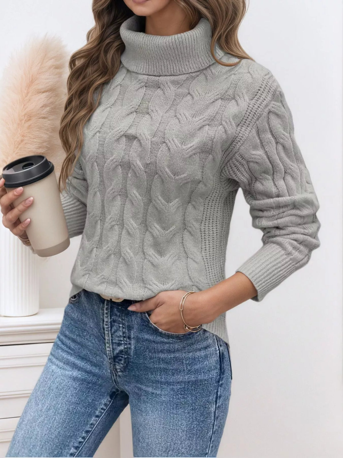 Cable-Knit Turtleneck Sweater