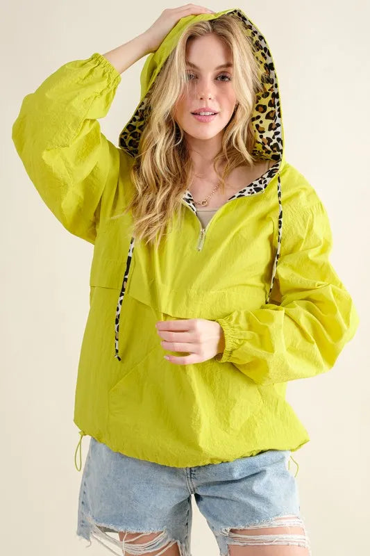 And The Why Leopard Print Hoodie Zipper Up Pocket Windbreaker - Lilixa.store