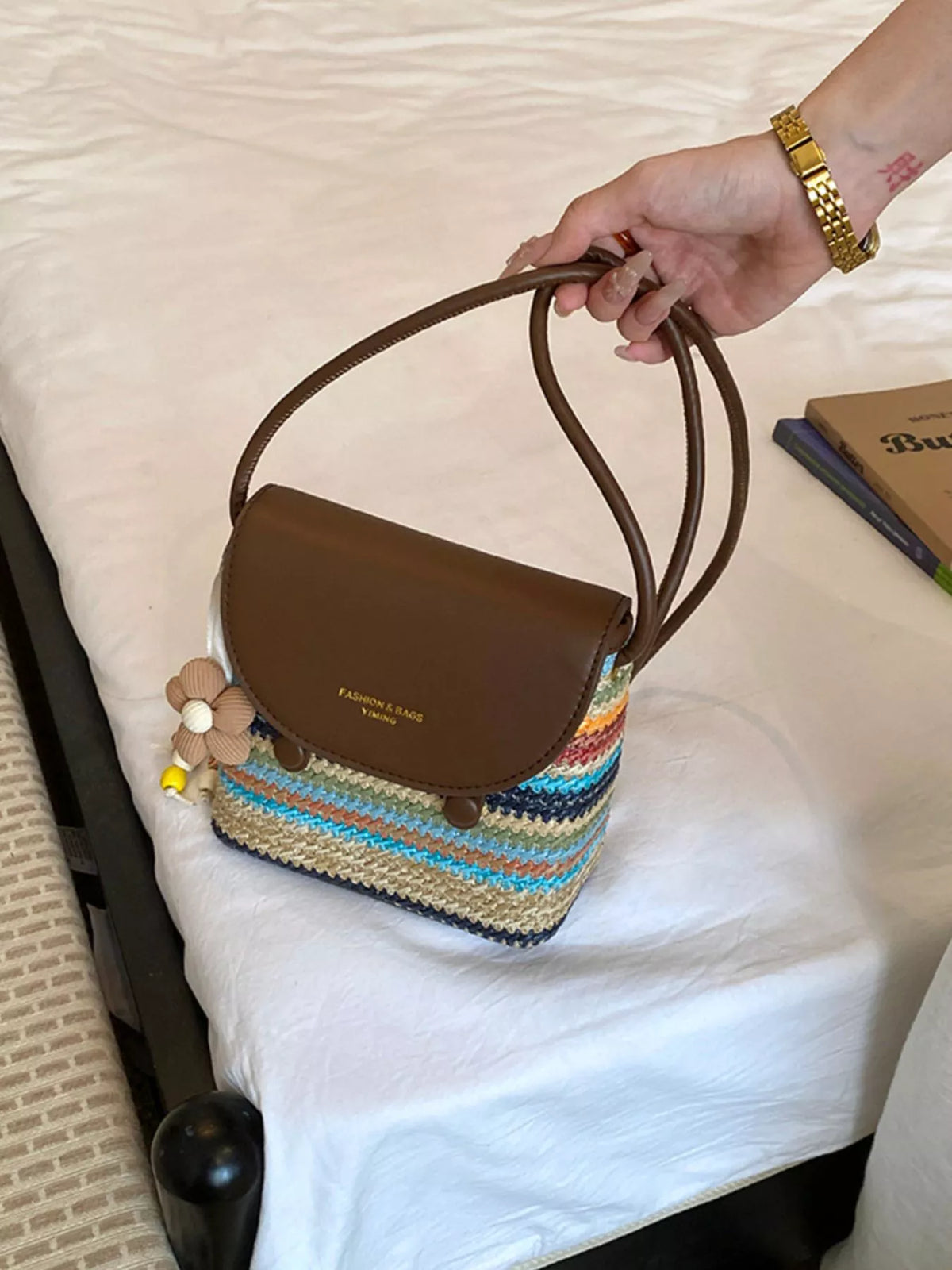 Striped Woven Crossbody Bag - Lilixa.store
