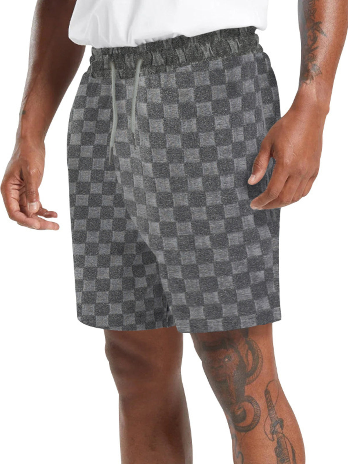 Men's Full Size Textured Checkered Casual Shorts Plus Size in Dark Gray