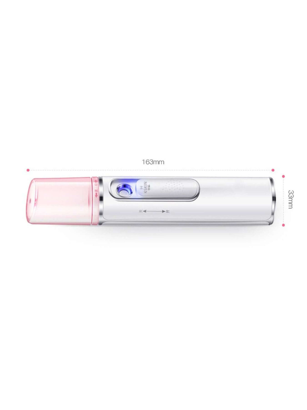 Portable Facial Mister Nano Sprayer showing dimensions and design features.