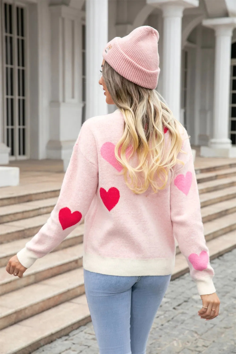 Angel Wings Heart Round Neck Droppped Shoulder Sweater, view 6