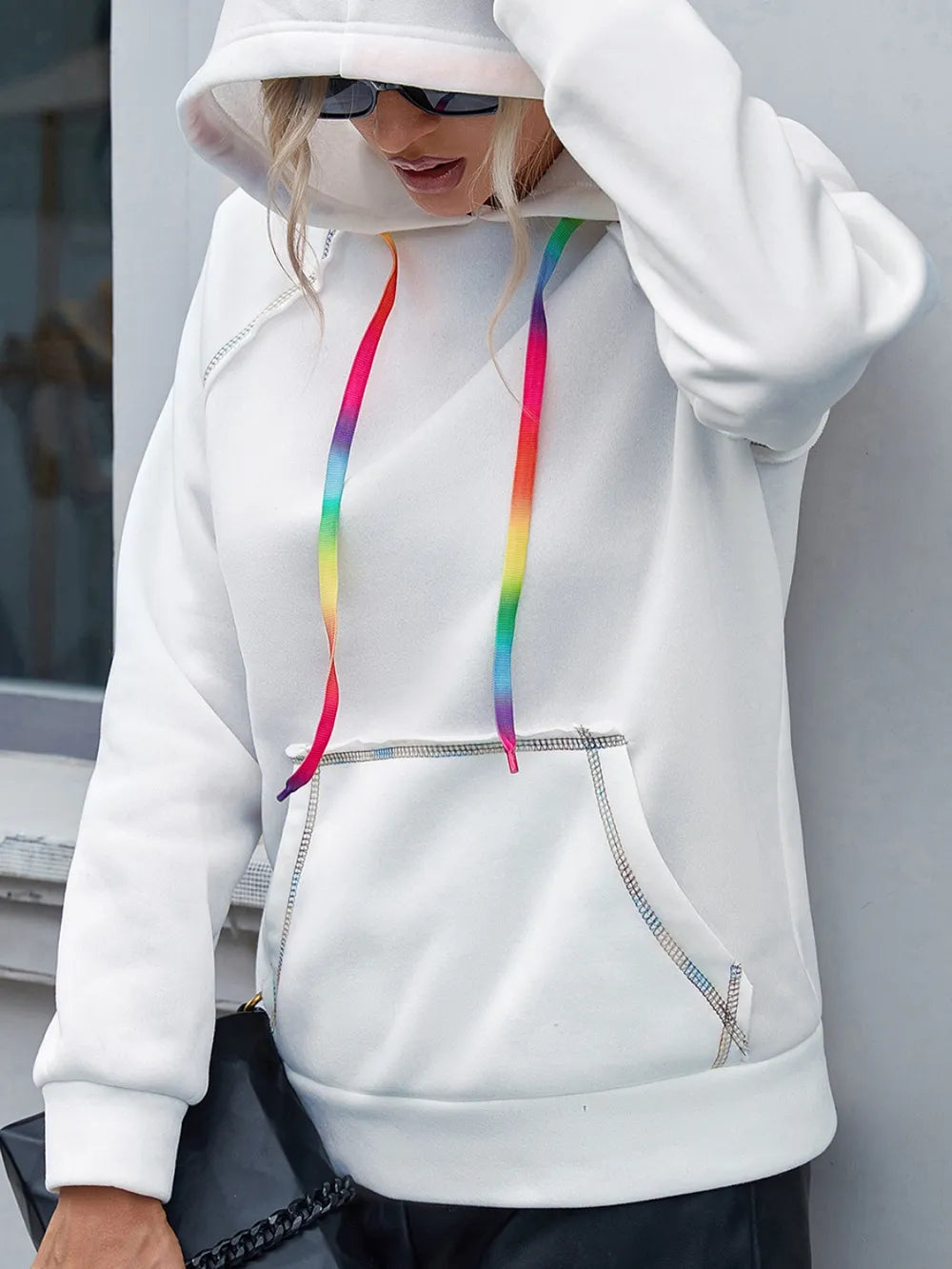 Ivy Lane Contrast Stitching Drawstring Raglan Sleeve Hoodie - Lilixa.store