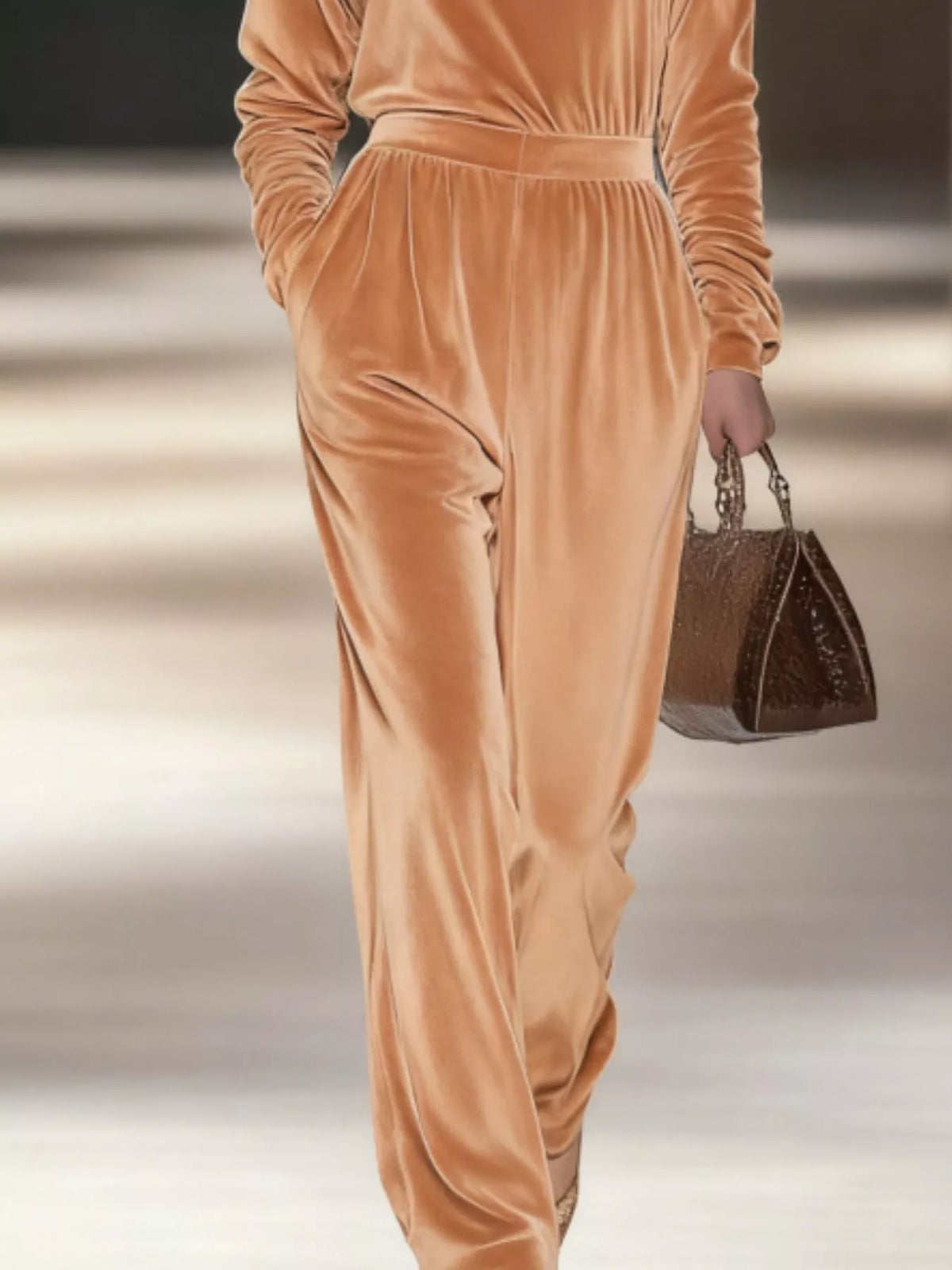 Full Size Velvet Turtleneck Long Sleeve Top and Wide-Leg Pants Set Plus Size - Lilixa.store