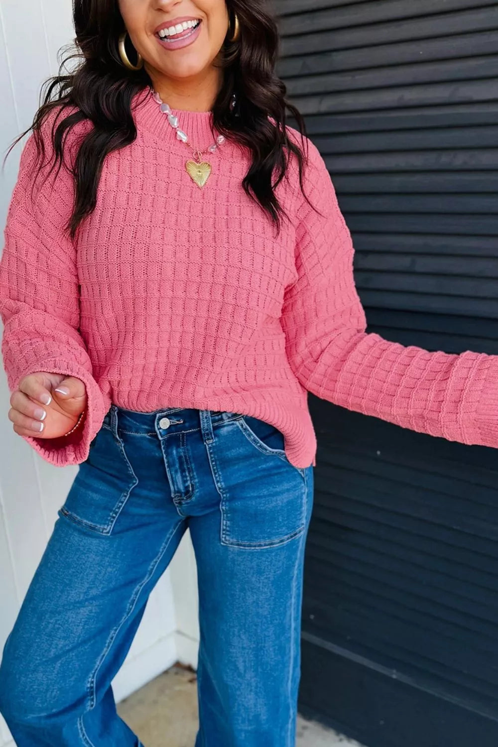 Drop Shoulder Long Sleeve Knit Regular Fit Sweater