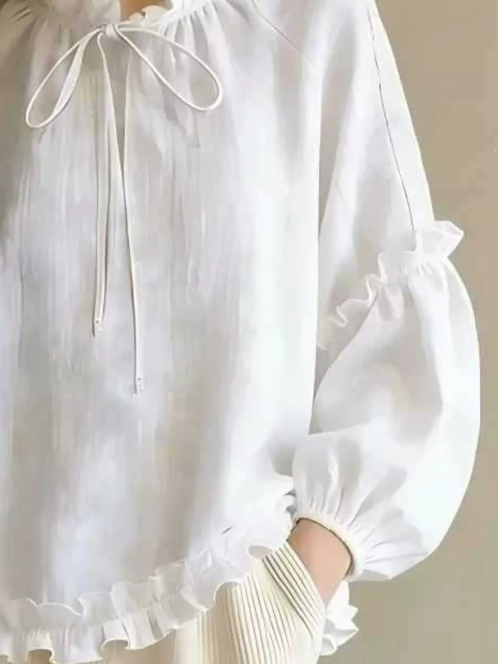 Frill Balloon Sleeve Blouse - Lilixa.store