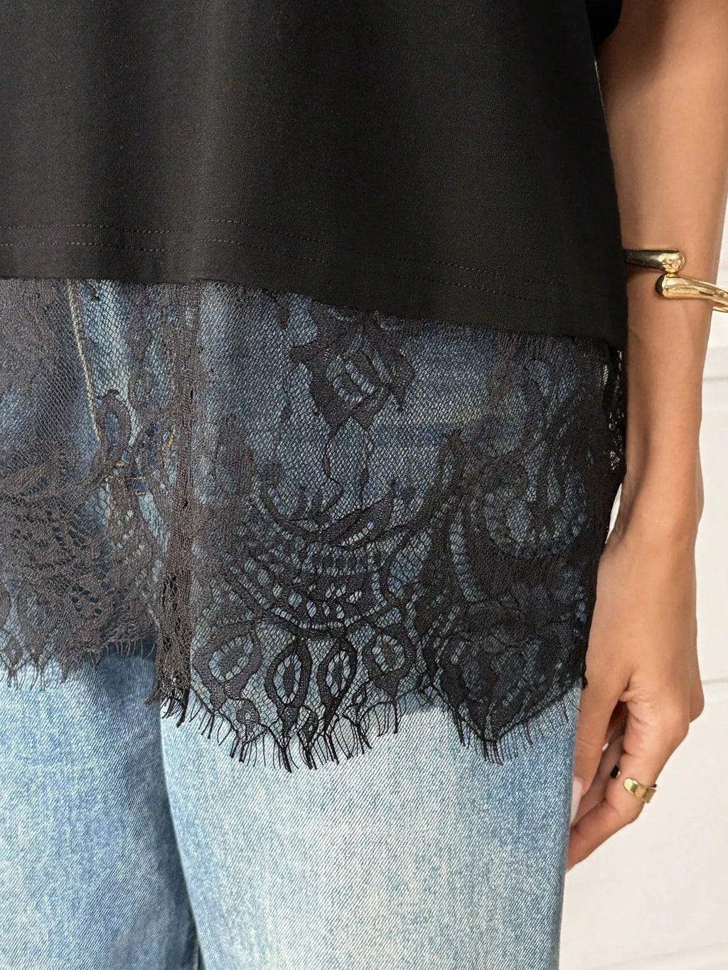 Lace Hem Round Neck T-Shirt, view 5