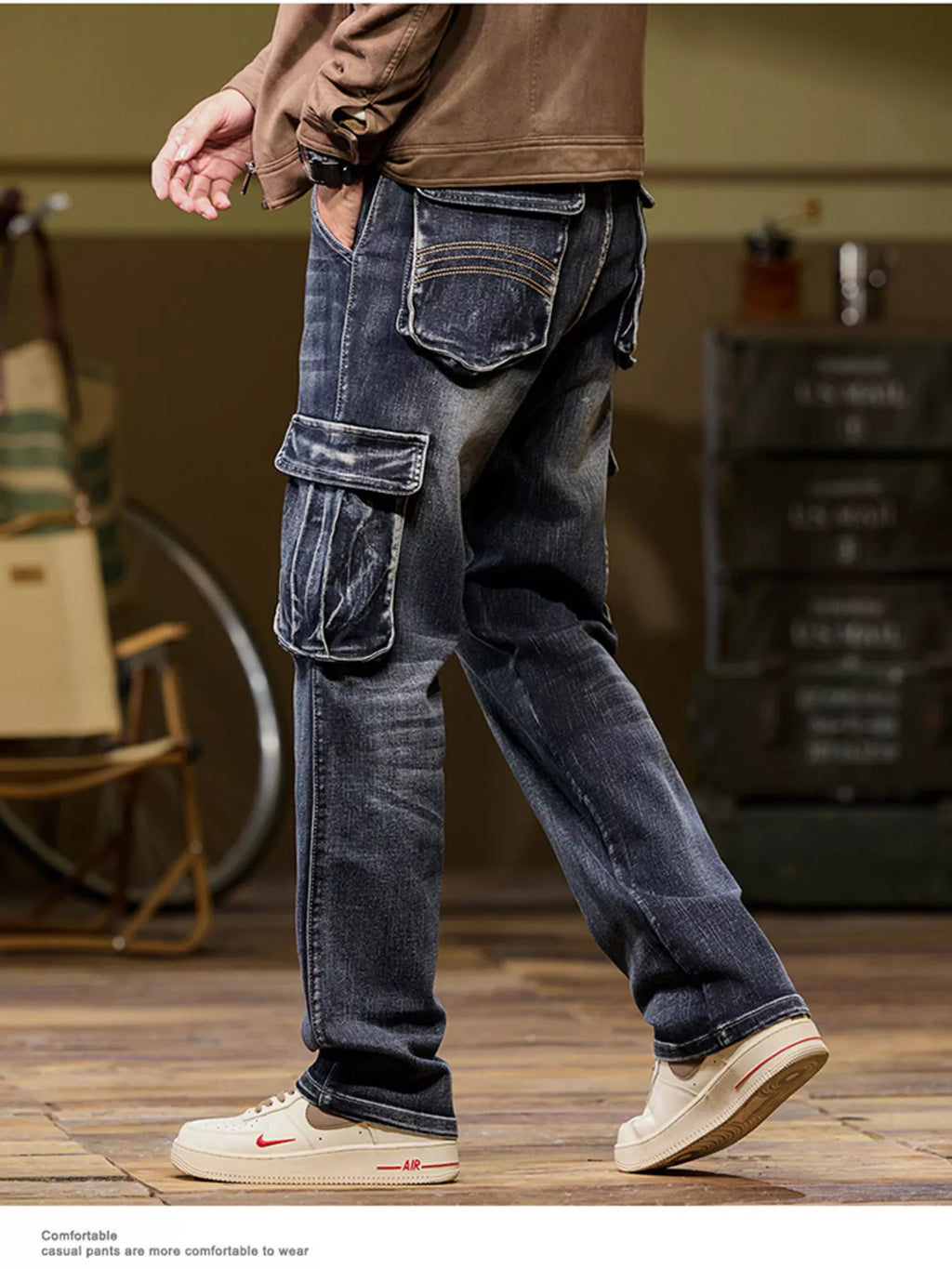 Men's Vintage Loose Fit Cargo Jeans - Lilixa.store