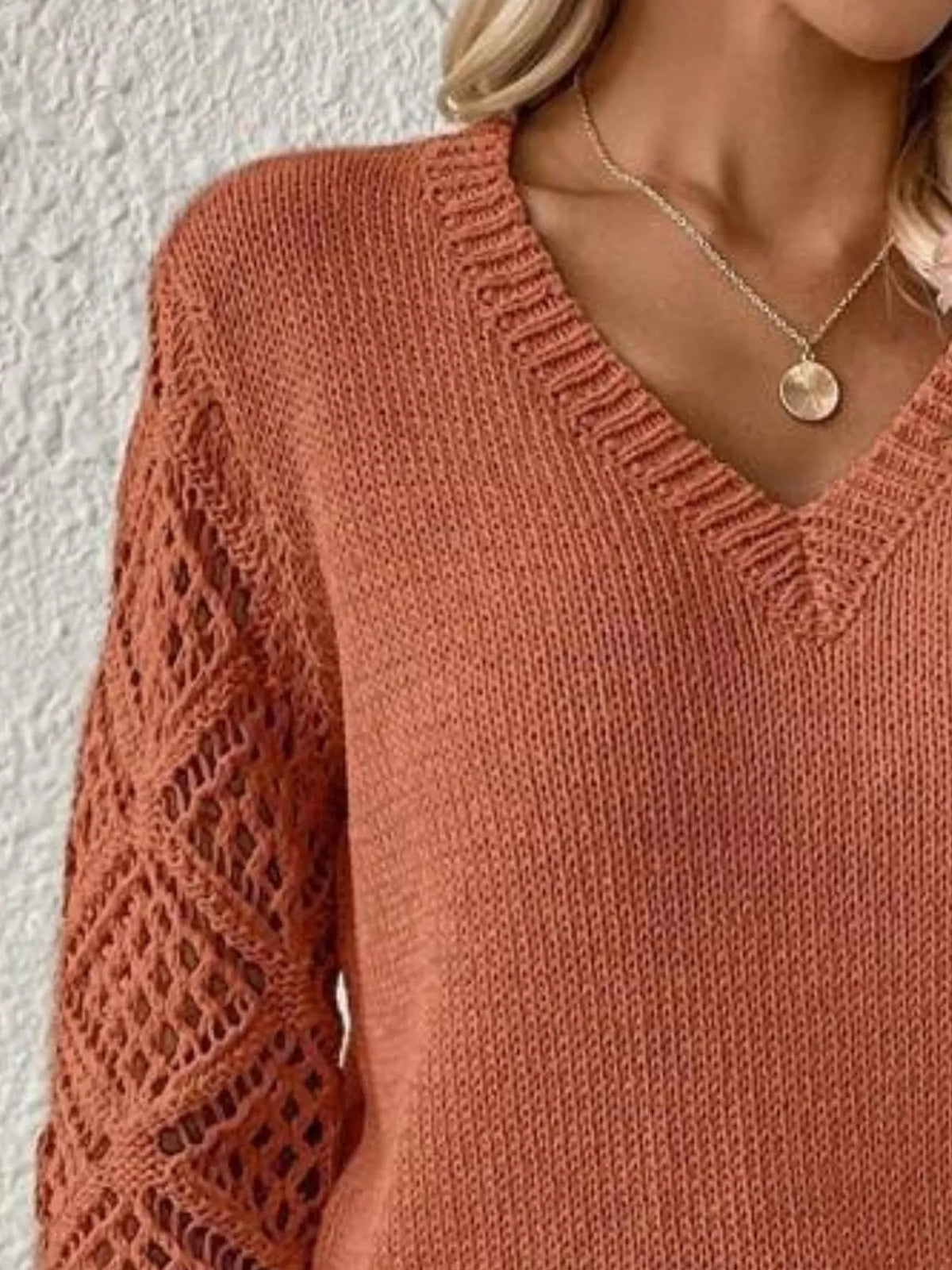 V-Neck Hollow-Out Sleeve Knit Sweater, view 7