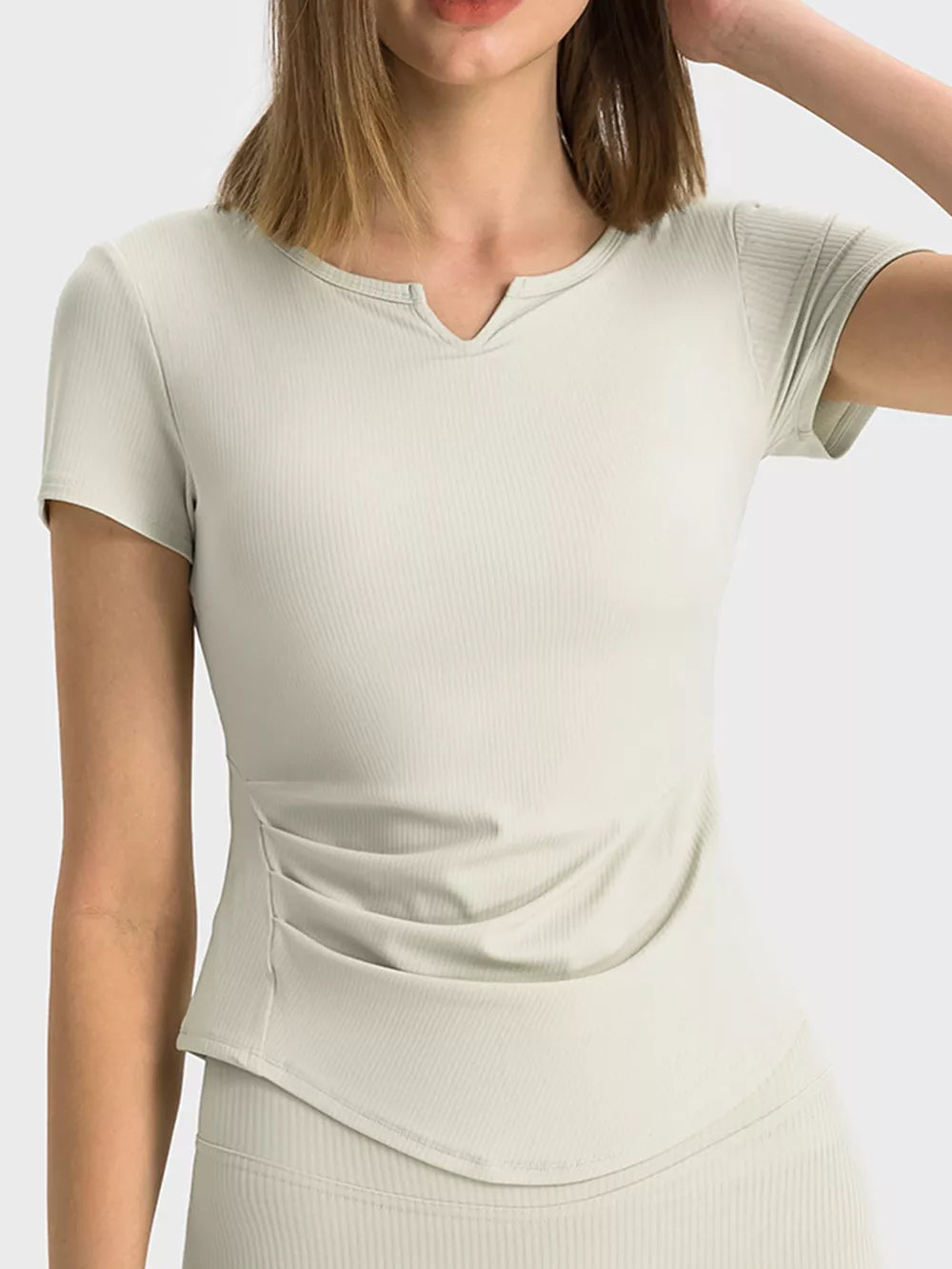 Millennia Notched Short Sleeve Active T-Shirt in White
