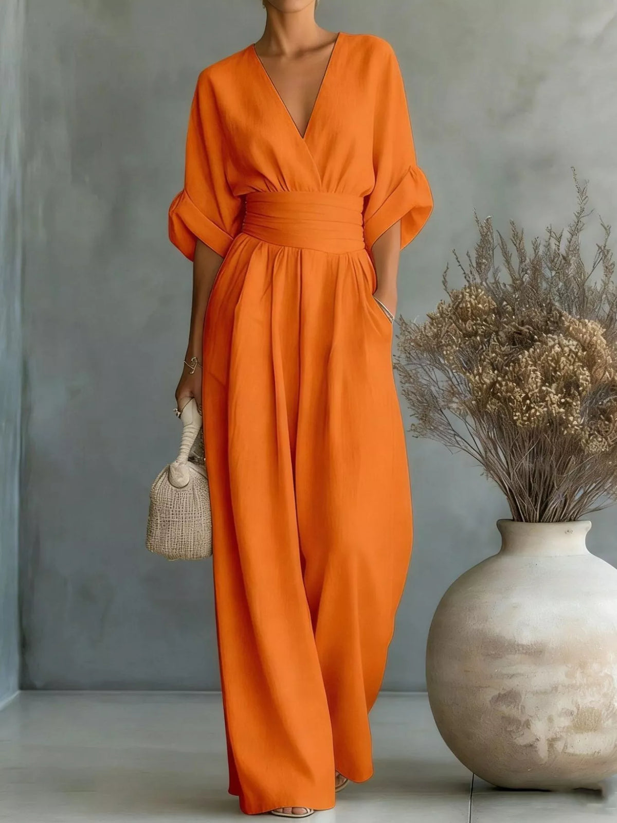 Full Size Half Sleeve Wide-Leg Jumpsuit Plus Size - Lilixa.store