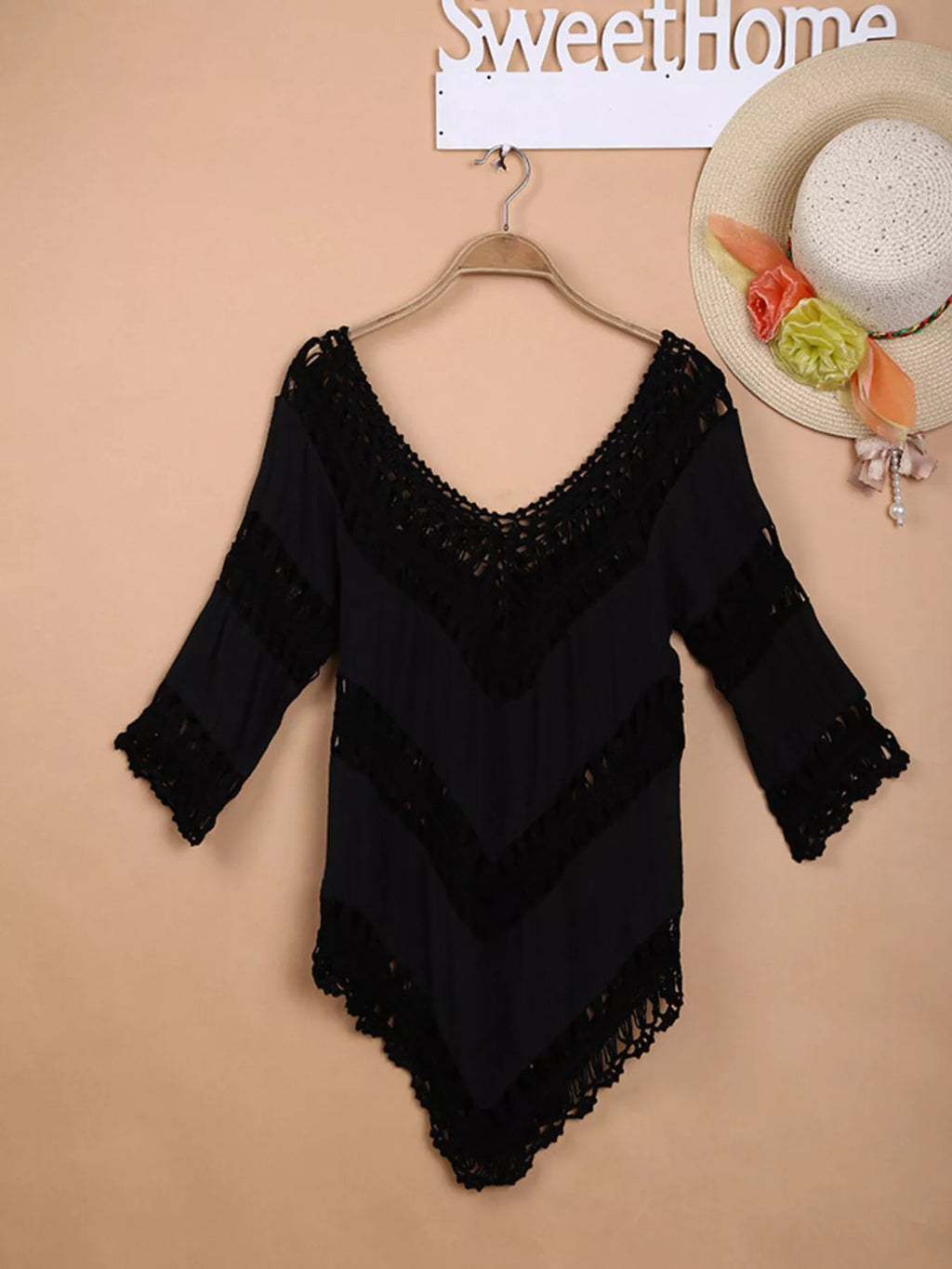 Crochet Trim V-Neck Cover Up - Lilixa.store
