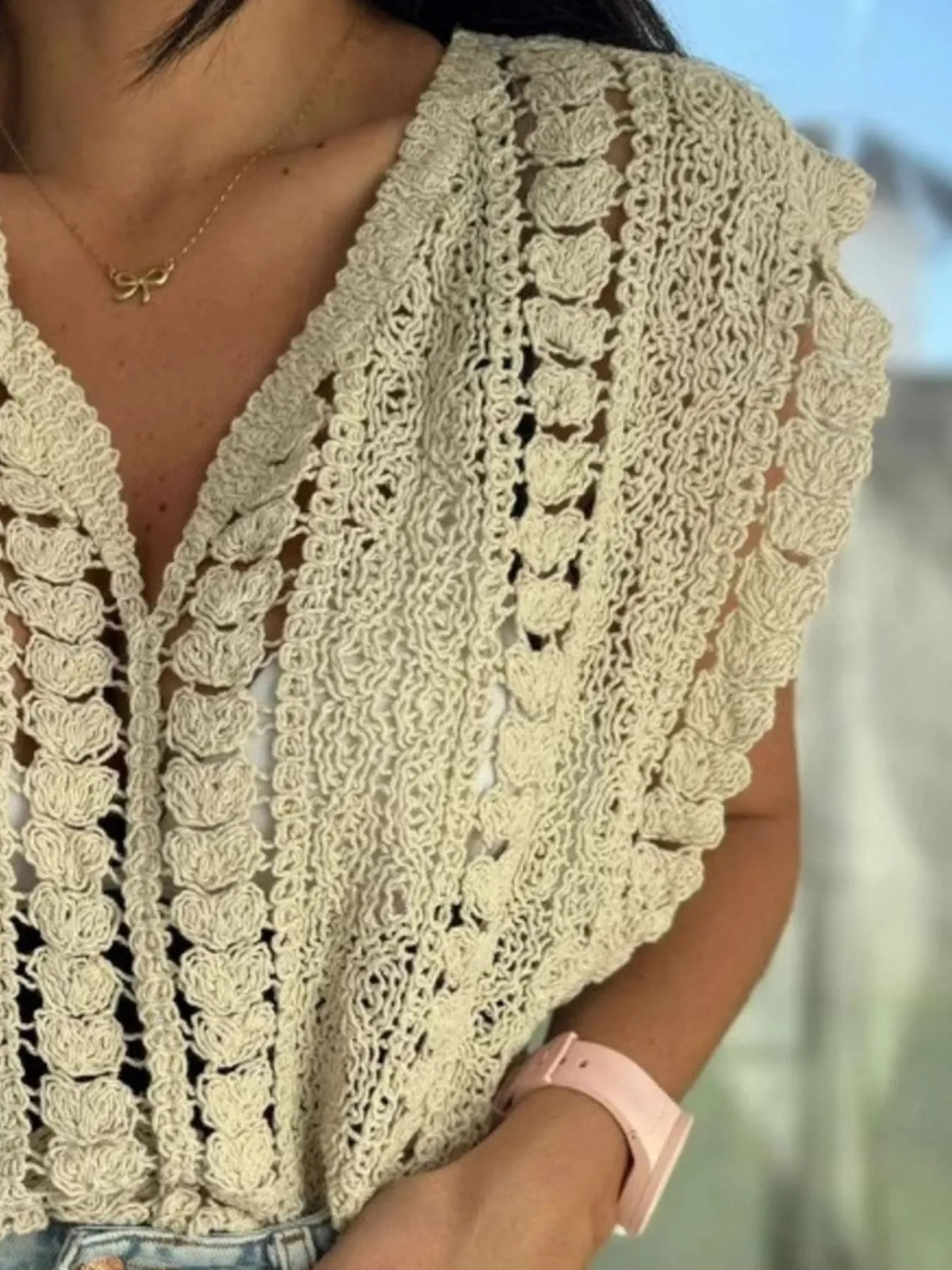 Crochet Knit V-Neck Sweater Vest, view 4