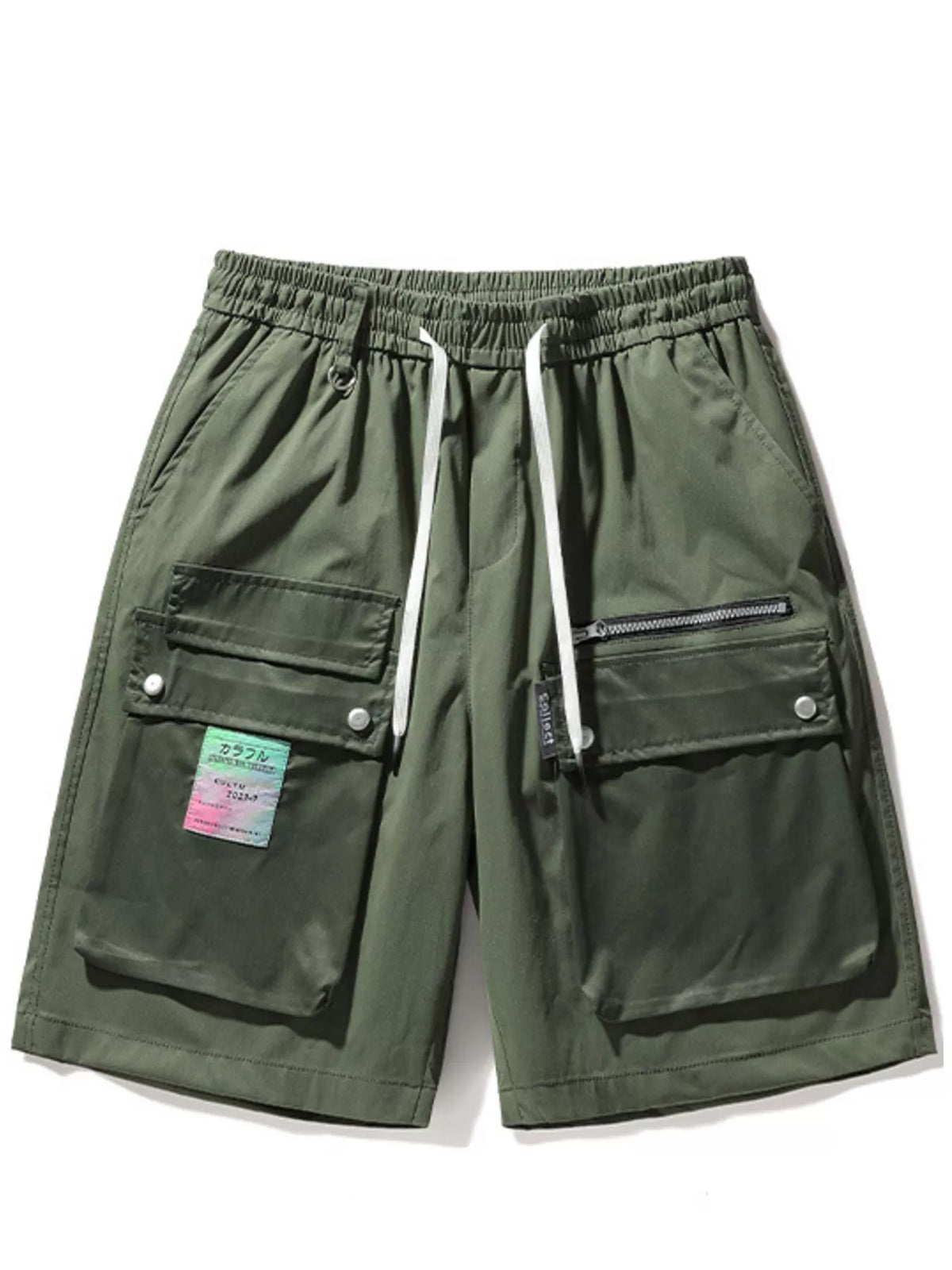 Men's Multi-Pocket Cargo Shorts with Drawstring in Green
