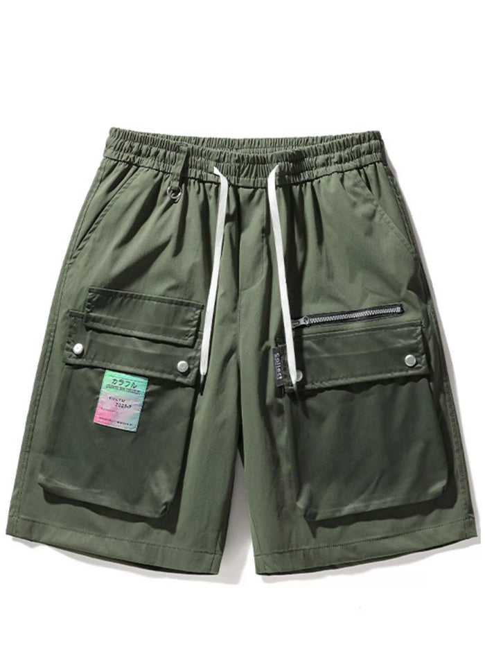 Men's Multi-Pocket Cargo Shorts with Drawstring in Green