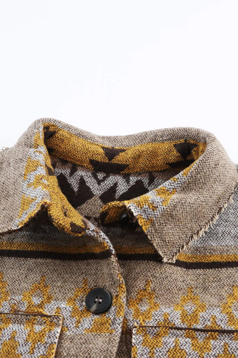 Pocketed Geometric Collared Neck Jacket in Camel, view 10
