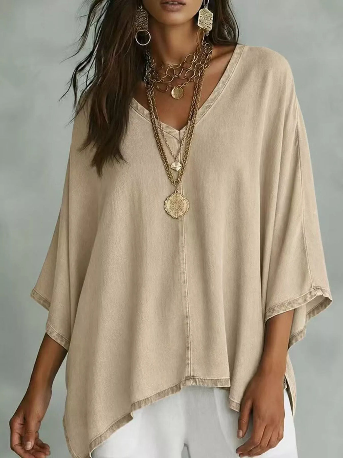 V-Neck Batwing Sleeve T-Shirt - Lilixa.store