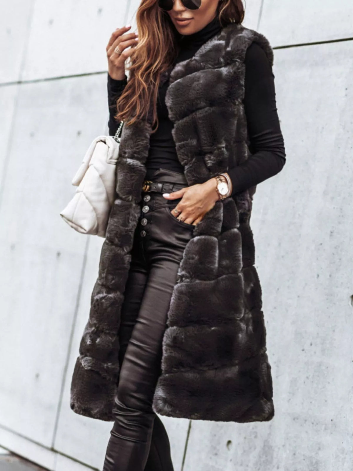 Faux Fur Longline Vest Coat - Lilixa.store