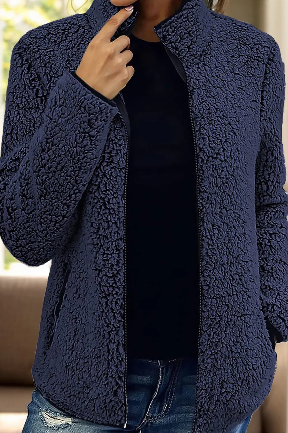 Pocketed Zip Up Turtleneck Jacket, view 6