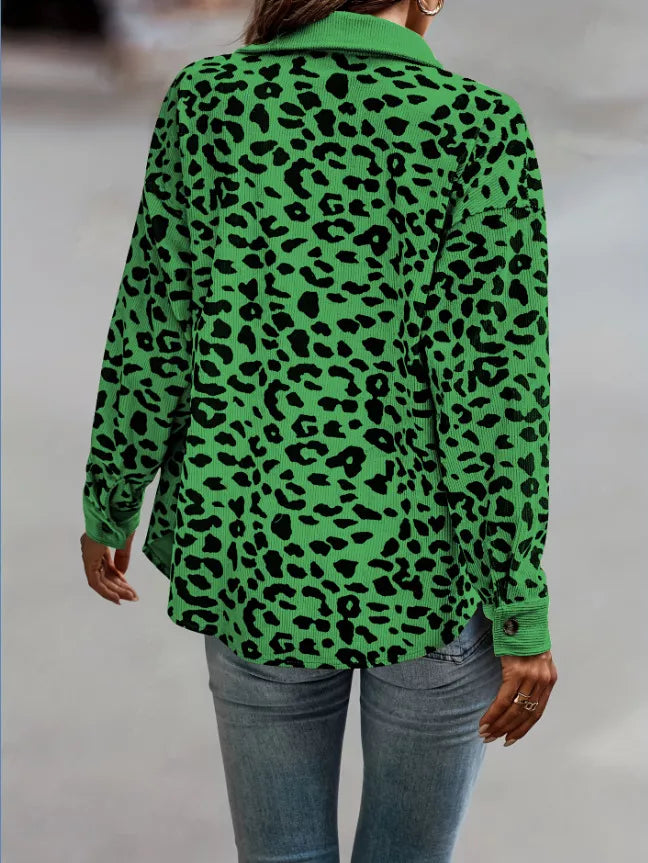 Full Size Leopard Print Button-Down Jacket Plus Size, view 6