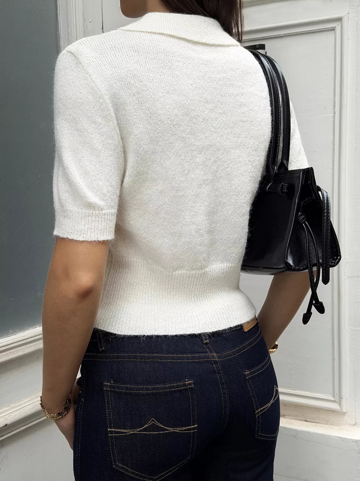 Button Front Short Sleeve Sweater - Lilixa.store