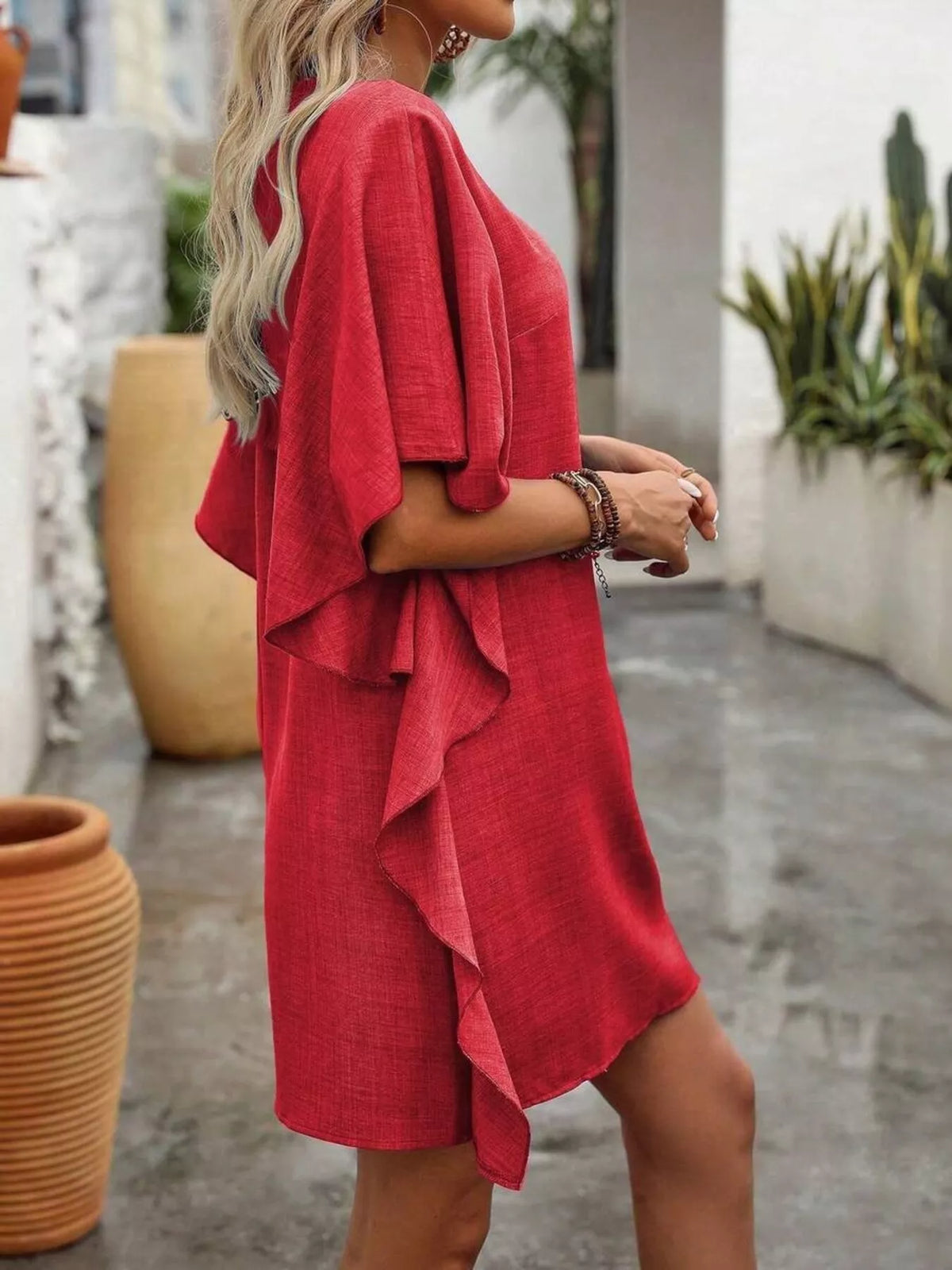 Ruffled Flutter Sleeve V-Neck Mini Dress - Lilixa.store