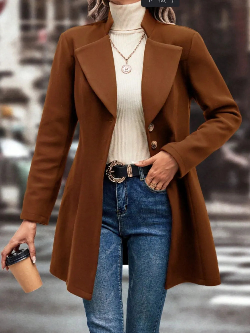 Collared Neck Button Up Long Sleeve Coat, view 6