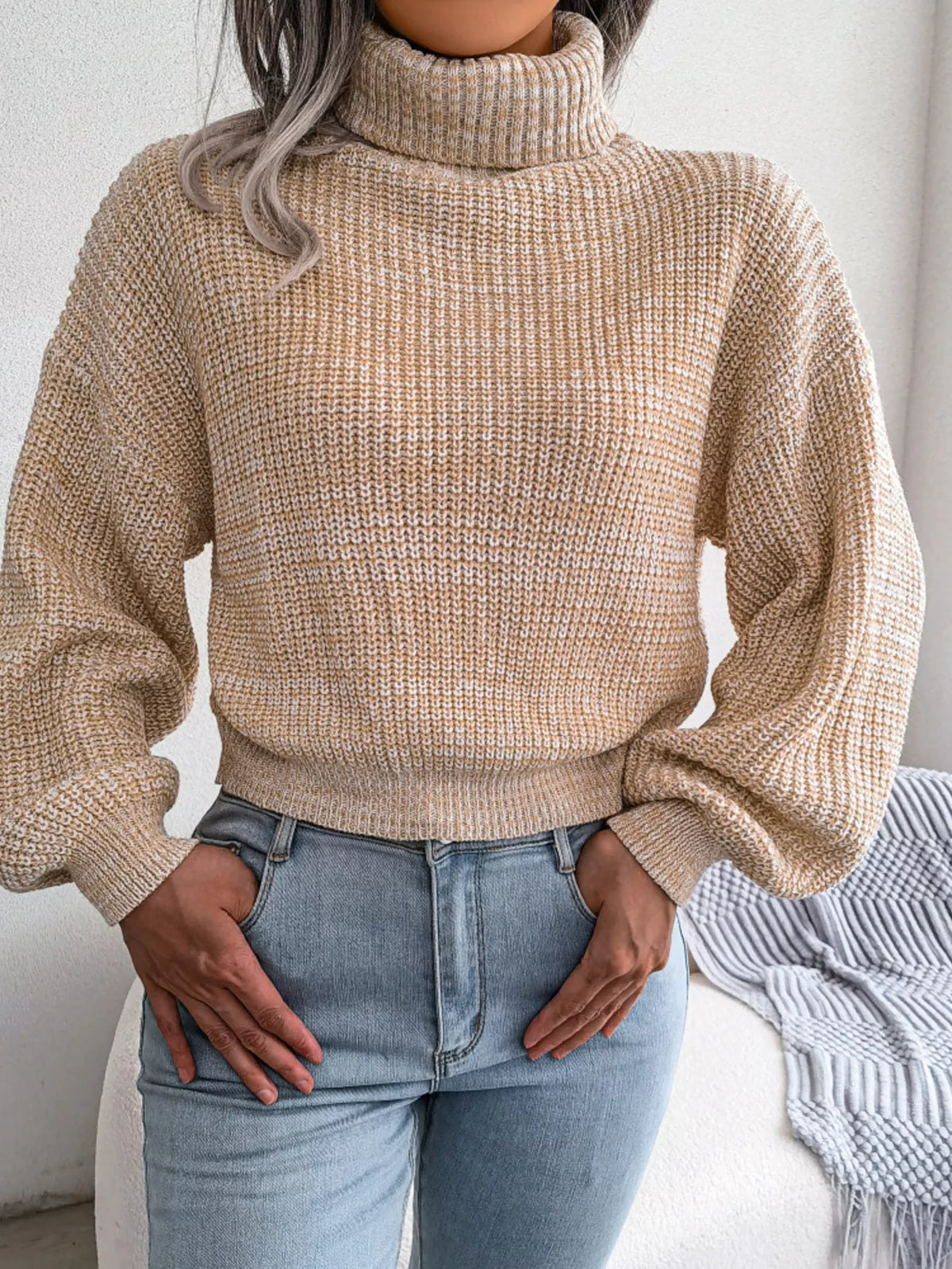 Turtleneck Dropped Shoulder Sweater
