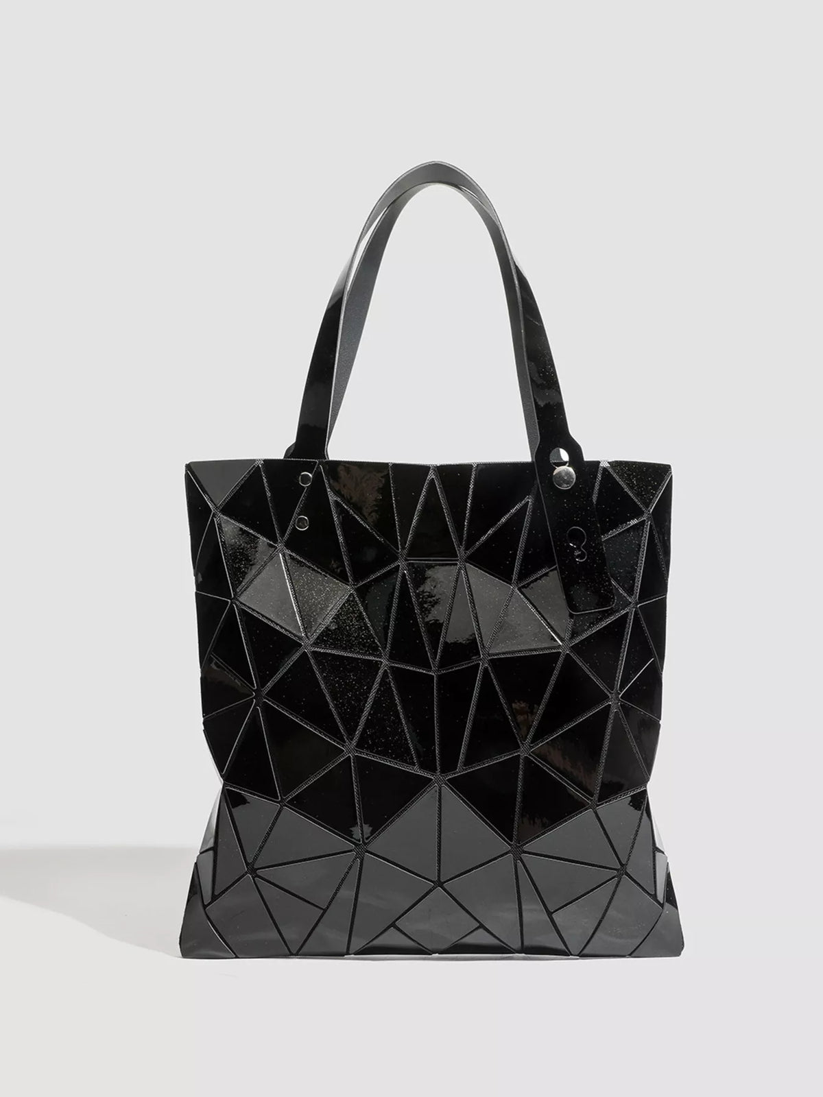 Geometric Glossy Paneled Handbag in Black
