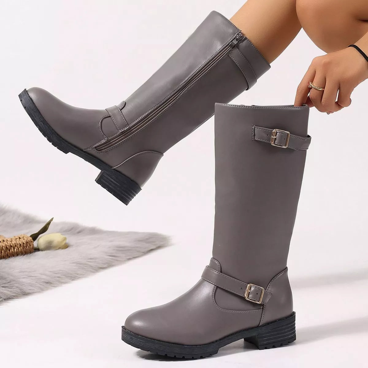 Round Toe Block Heels Boots - Lilixa.store